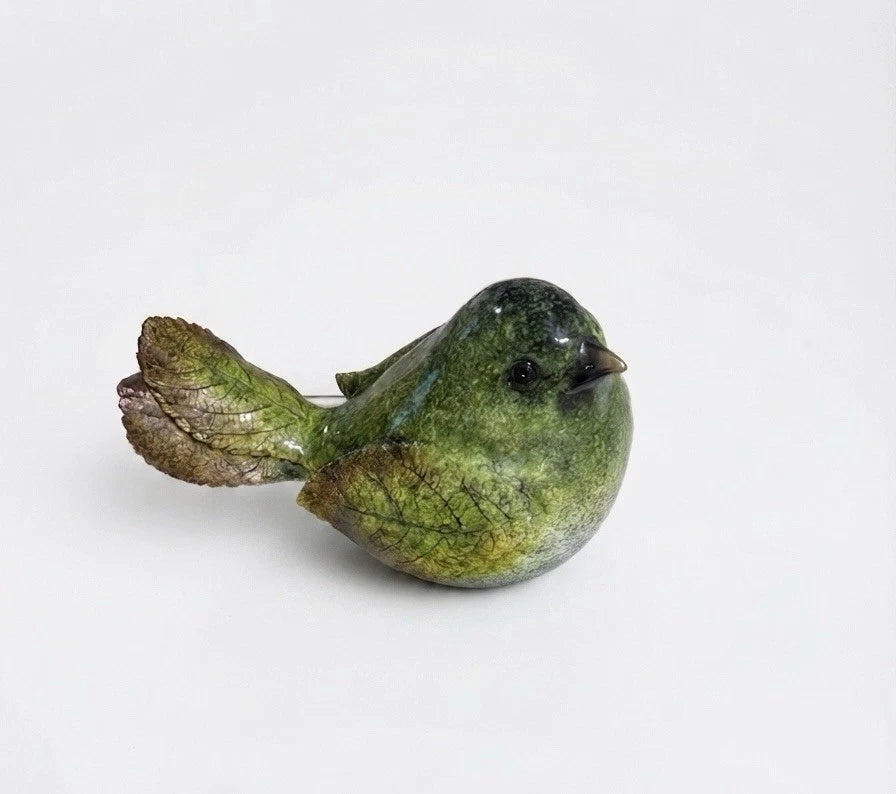 Green Ceramic Bird Figurine With Leaf Texture