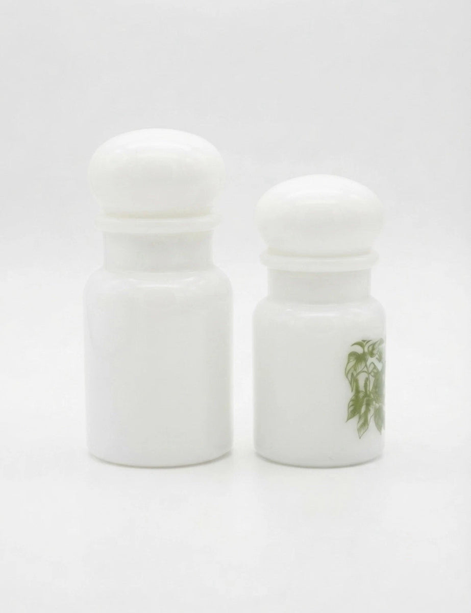 Vintage Milk Glass Spice Jars – Pair, Made In Belgium