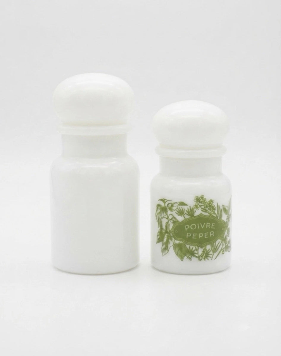 Vintage Milk Glass Spice Jars – Pair, Made In Belgium