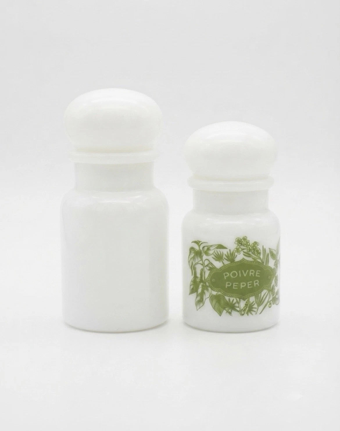 Vintage Milk Glass Spice Jars – Pair, Made In Belgium