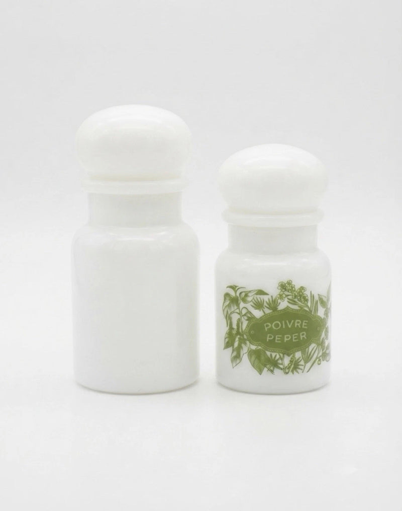 Vintage Milk Glass Spice Jars – Pair, Made In Belgium
