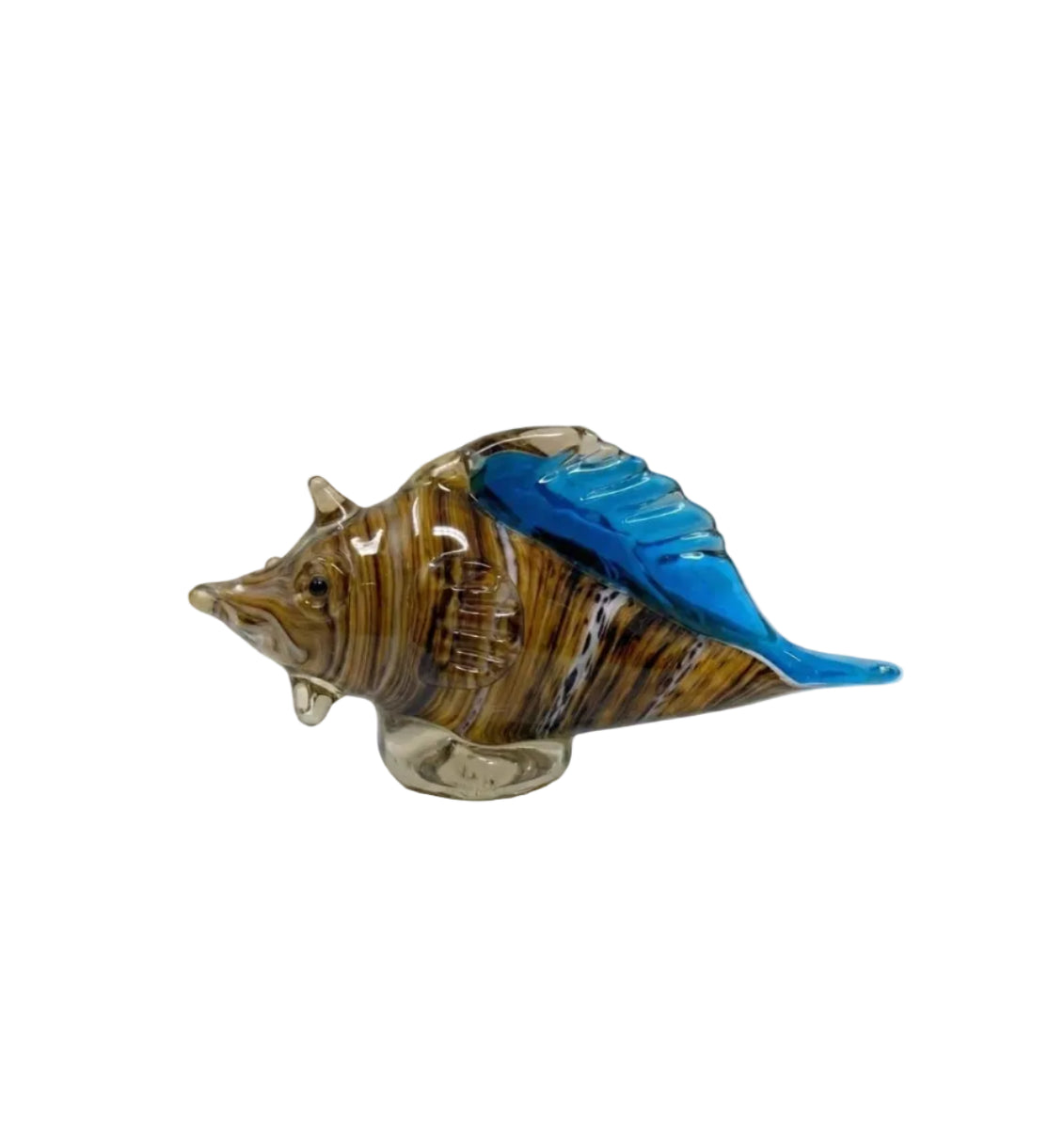 Murano Style Art Glass Fish Amber Tiger Stripe Blue Fin