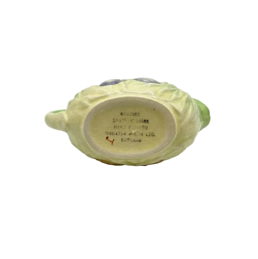 Vintage Shorter & Son Staffordshire Sauce Boat & Underplate | Cabbage Leaf & Plum | Hand Painted | c.1945