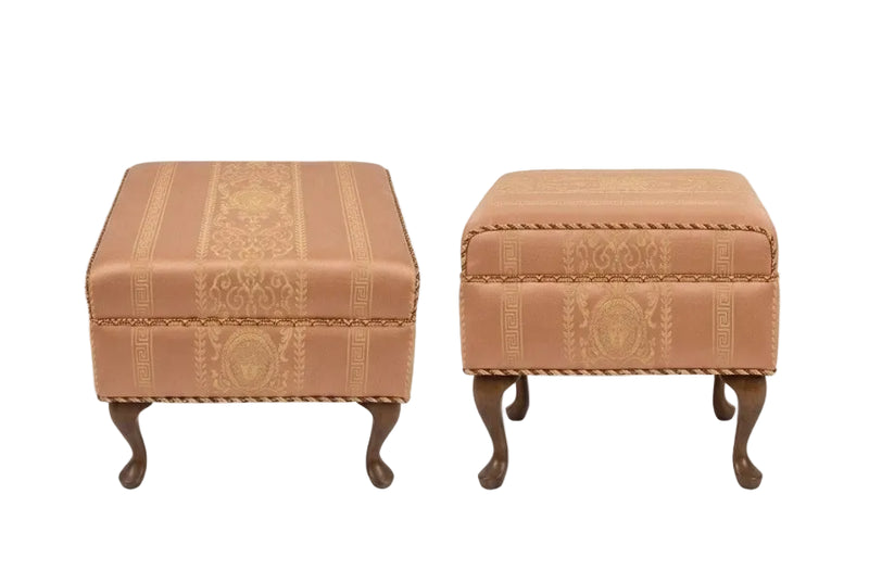 Versace - Style Neoclassical Ottoman - Terracotta & Gold Greek Key