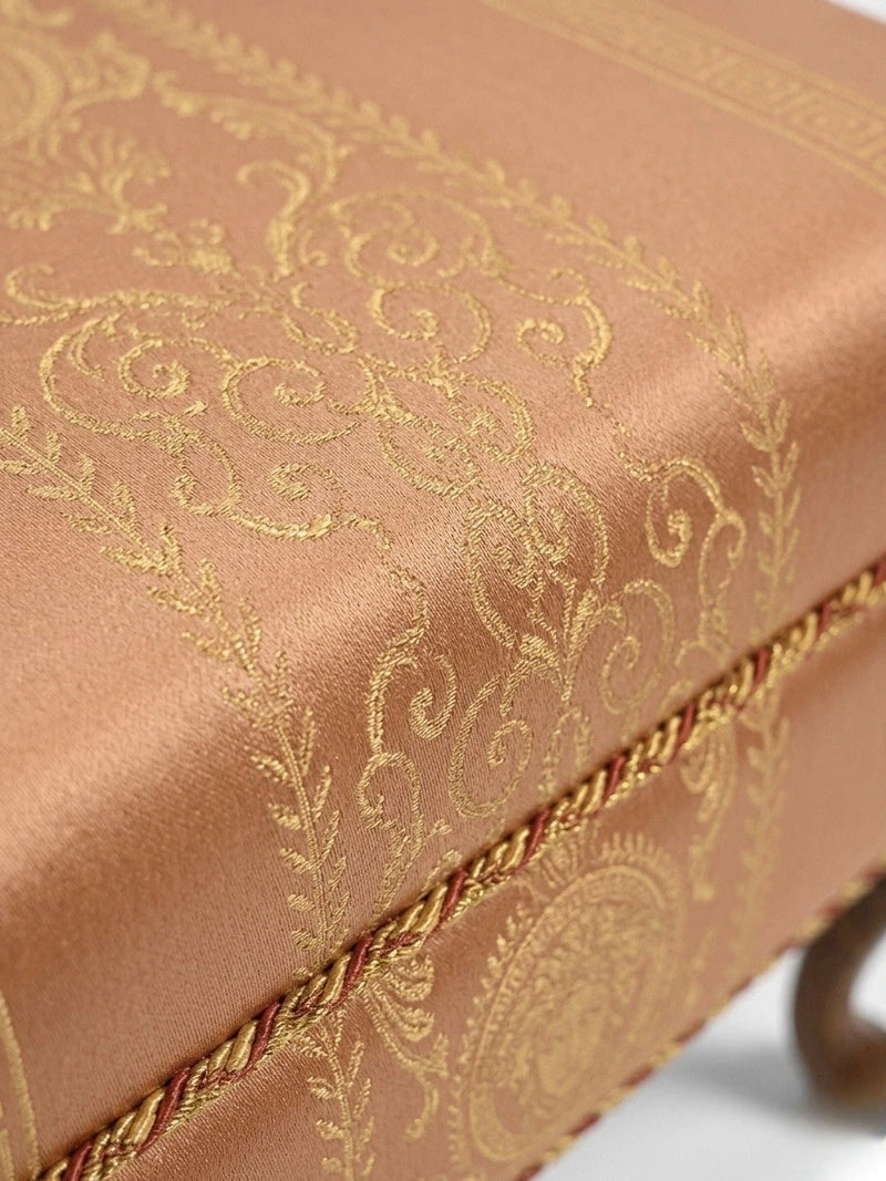 Versace - Style Neoclassical Ottoman - Terracotta & Gold Greek Key