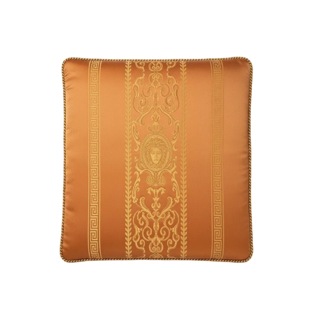 Versace - Style Neoclassical Ottoman - Terracotta & Gold Greek Key