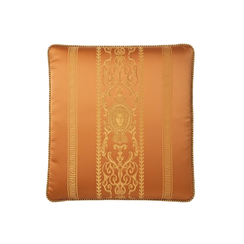 Versace - Style Neoclassical Ottoman - Terracotta & Gold Greek Key