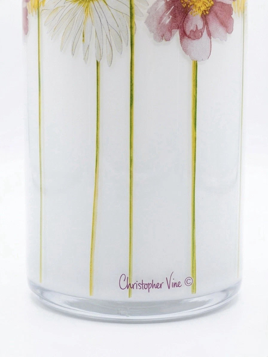 Christopher Vine Design Floral Glass Cylinder Vase - Poppies & Daisies Rare