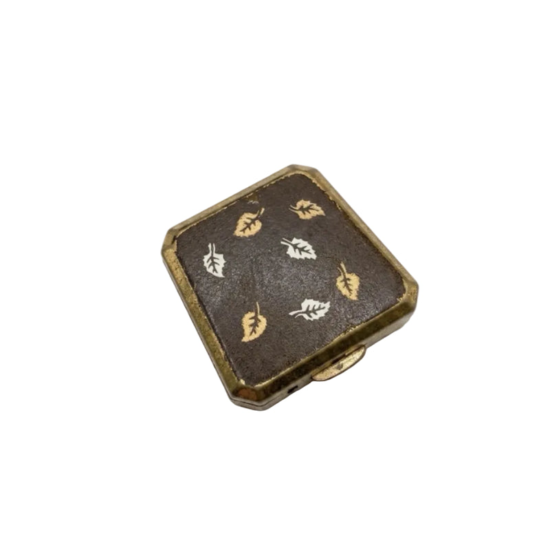 Stratton England Pill Box Square Gold Tone Brown Enamel