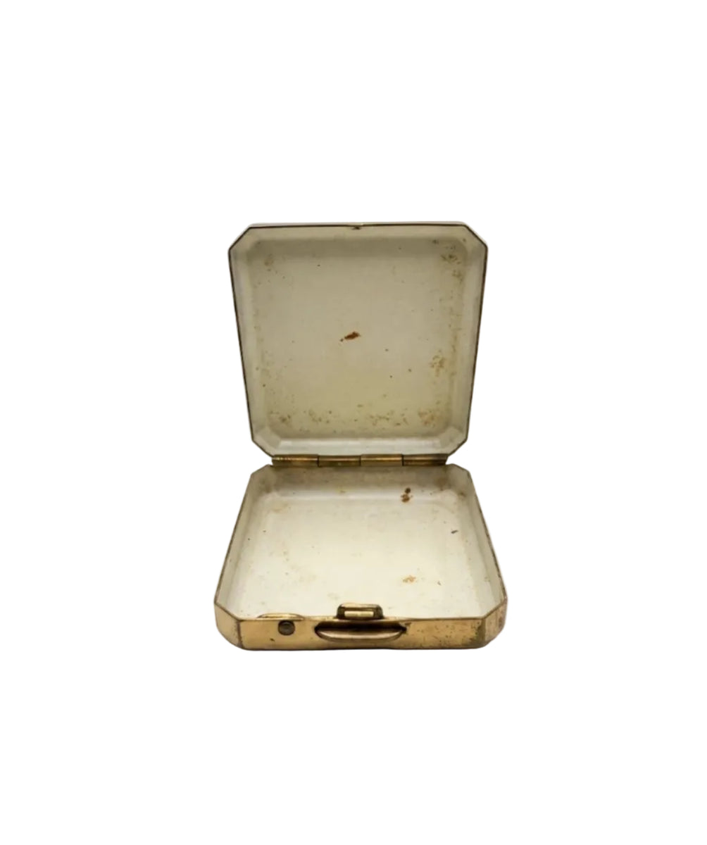 Stratton England Pill Box Square Gold Tone Brown Enamel