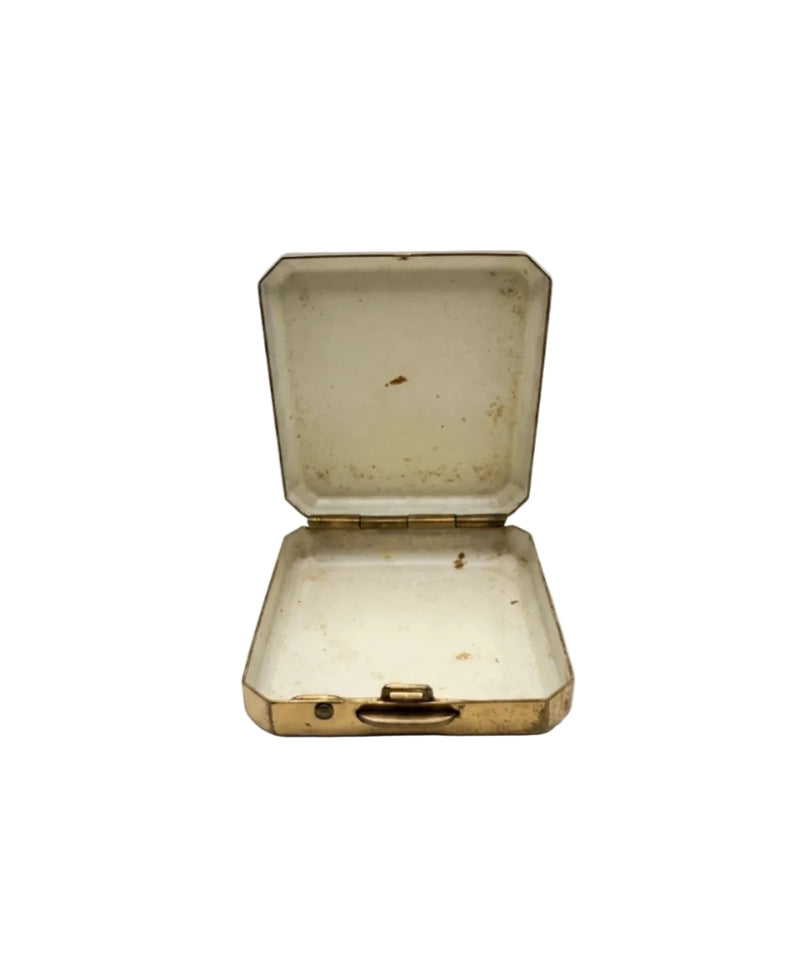Stratton England Pill Box Square Gold Tone Brown Enamel