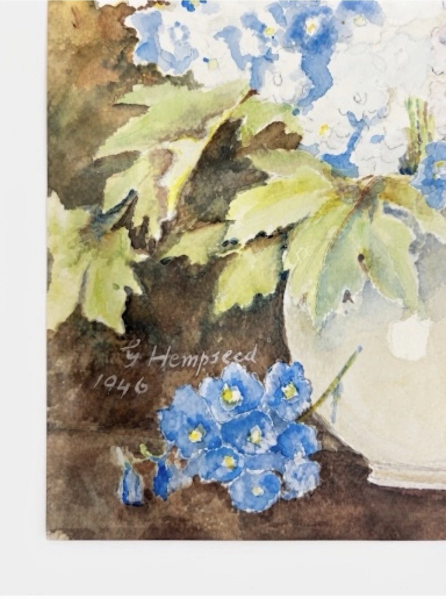 Original 1946 Watercolour Floral Vase Signed Hempseed