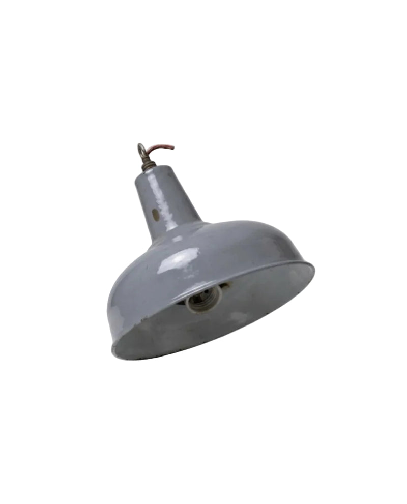 Pair Vintage Industrial Grey Enamel Pendant Light Shade