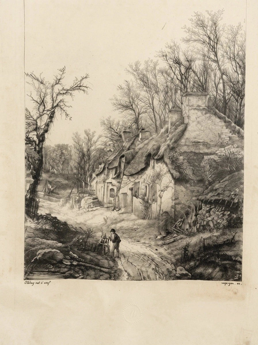 Antique 1840 Original Etching By Eugene Blery Rural Landscape