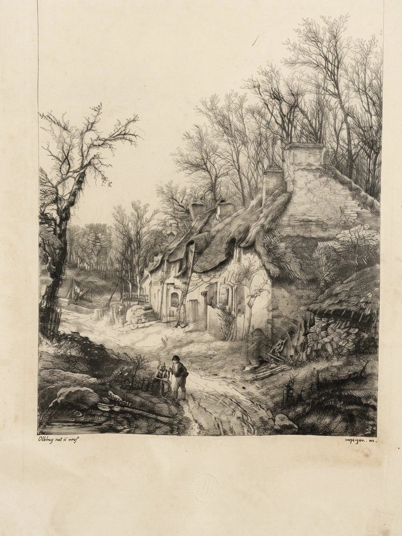 Antique 1840 Original Etching By Eugene Blery Rural Landscape