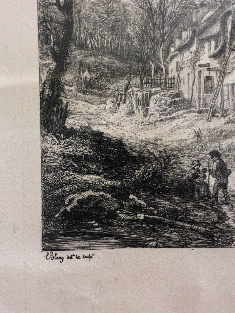 Antique 1840 Original Etching By Eugene Blery Rural Landscape
