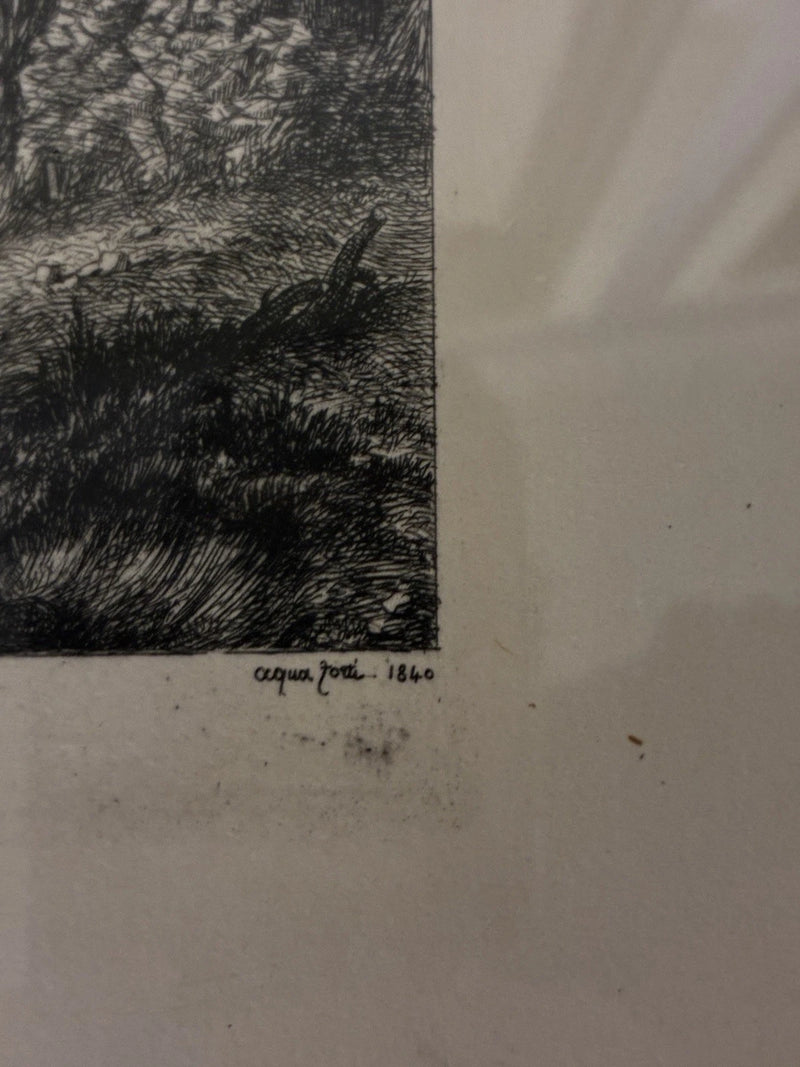 Antique 1840 Original Etching By Eugene Blery Rural Landscape