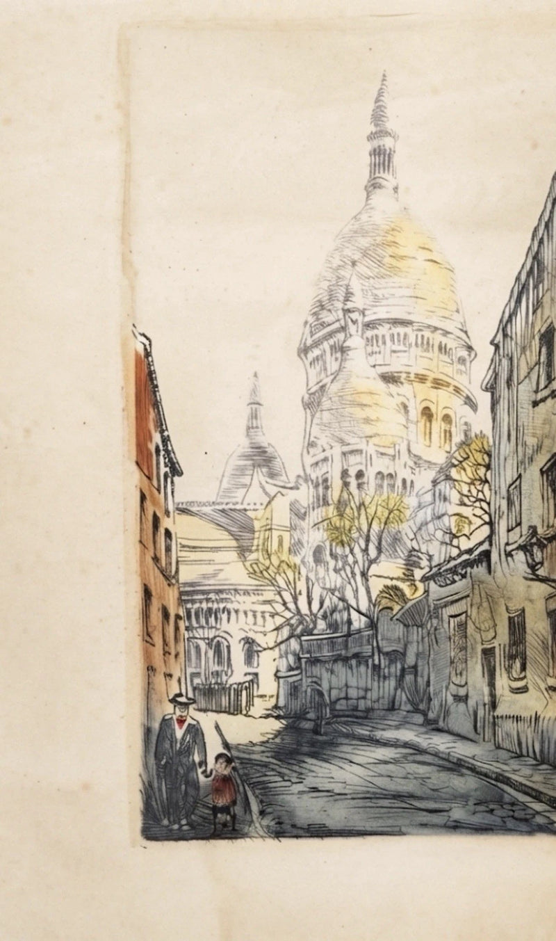 Hand Coloured Etching Marcel Julien Baron Paris Sacre Coeur