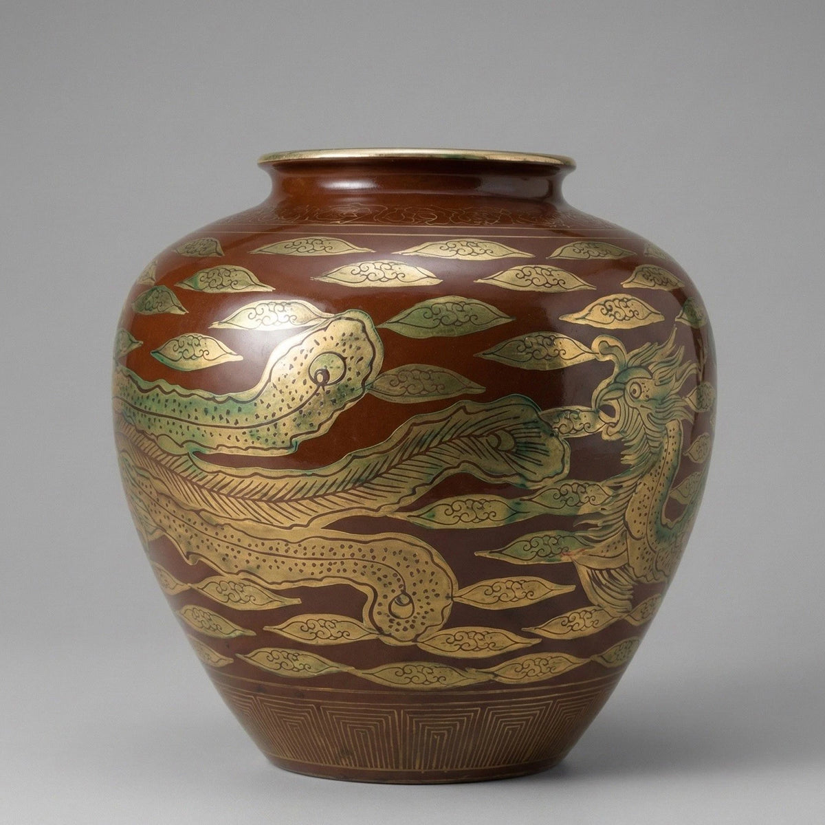 Rare Japanese Eiraku Kutani Style Vase Phoenix Dragon Gold Gilded Chinoiserie|286963274173