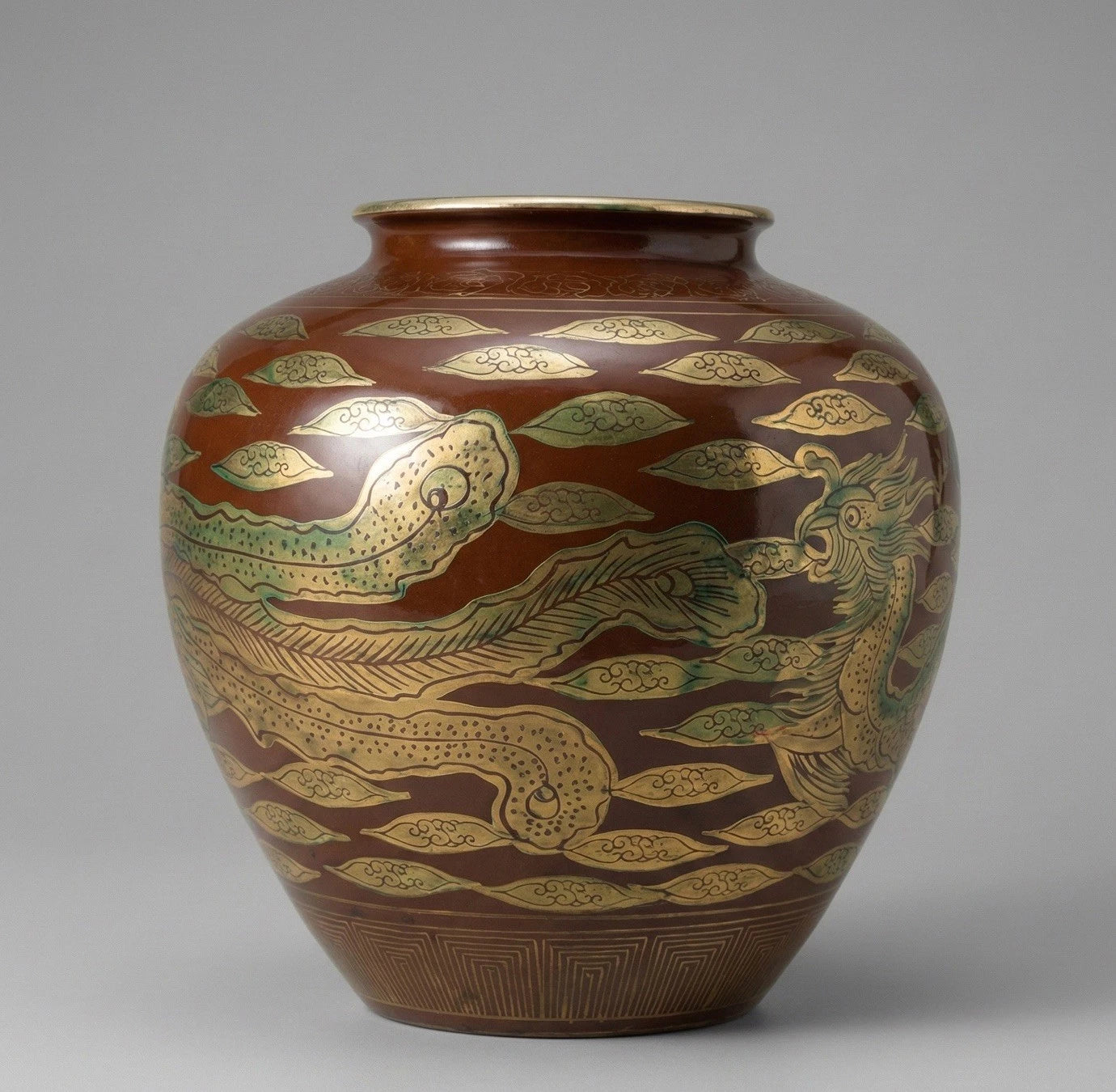 Rare Japanese Eiraku Kutani Style Vase Phoenix Dragon Gold Gilded Chinoiserie|286963274173