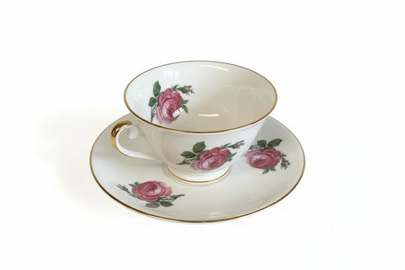 Vintage Alka Bavaria Germany Teacup and Saucer Set - Pink Roses Floral Gold Trim|286989902956