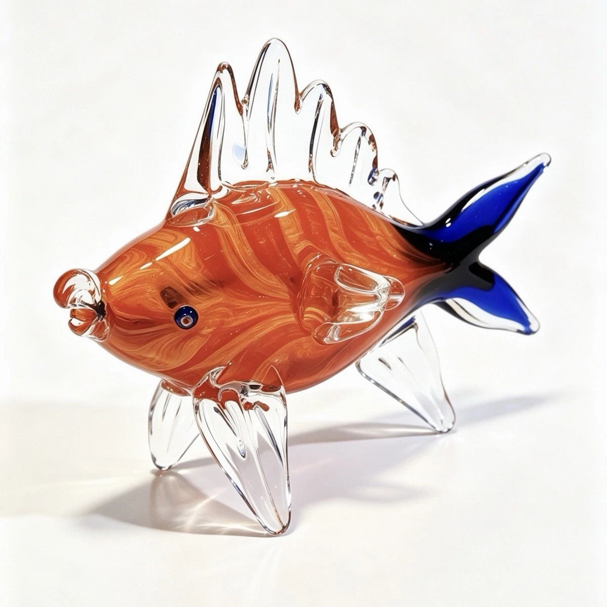 Murano Art Glass Fish Sculpture Red Blue Hand Blown