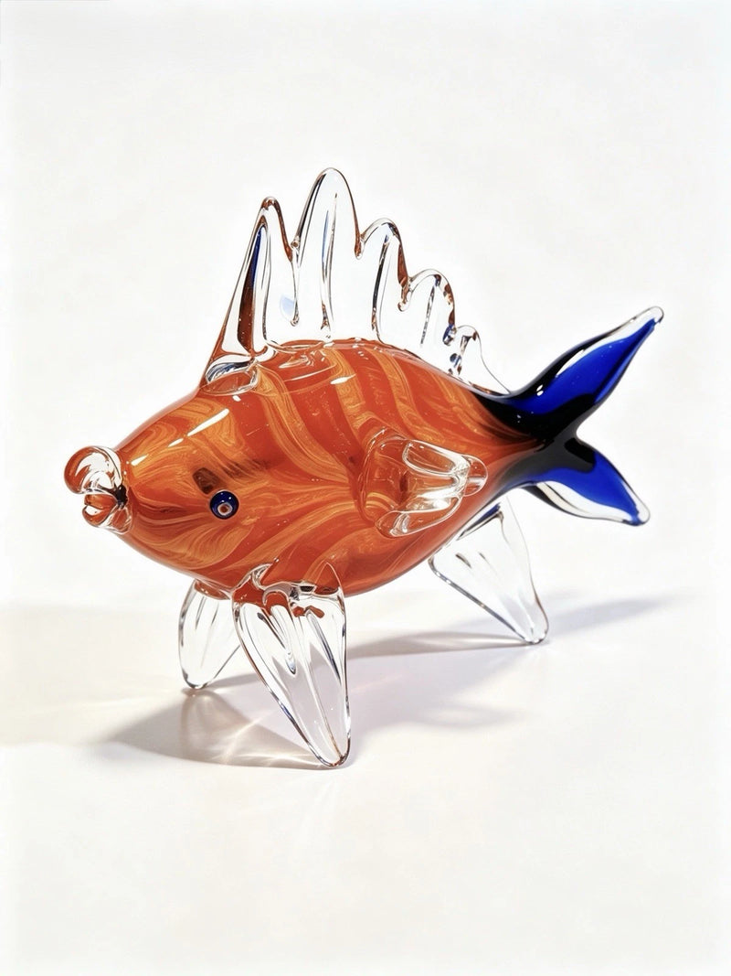 Murano Art Glass Fish Sculpture Red Blue Hand Blown