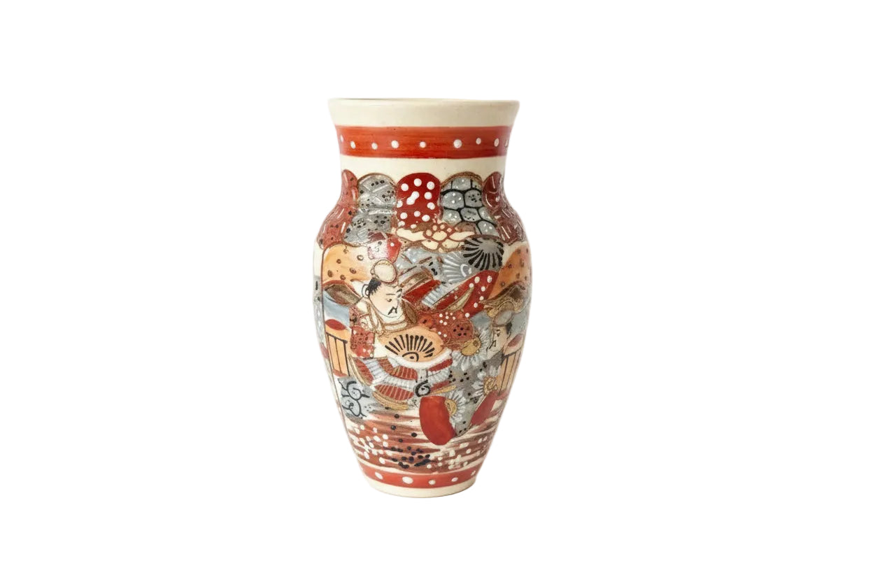 VINTAGE ANTIQUE JAPANESE SATSUMA STYLE VASE Heavy Gilt Moriage Enamel Figural|286956857777