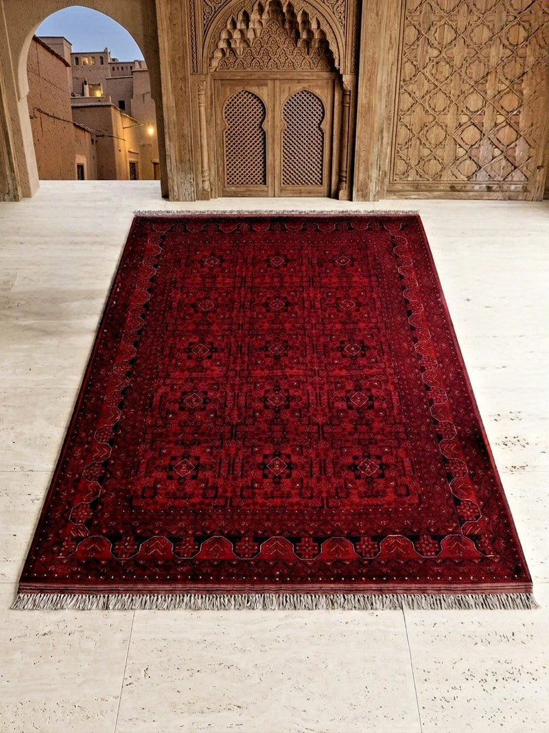 Hand-Knotted Vintage Pakistani Wool Rug 198cm x 150cm – Bokhara Geometric Floral