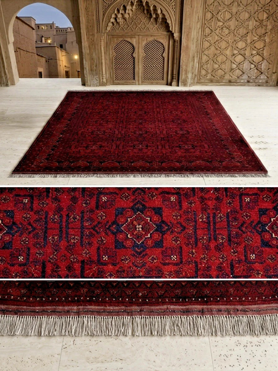 Hand-Knotted Vintage Pakistani Wool Rug 198cm x 150cm – Bokhara Geometric Floral