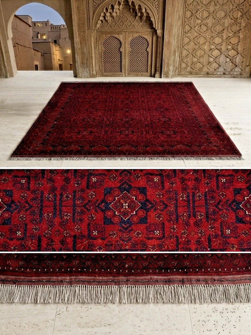 Hand-Knotted Vintage Pakistani Wool Rug 198cm x 150cm – Bokhara Geometric Floral