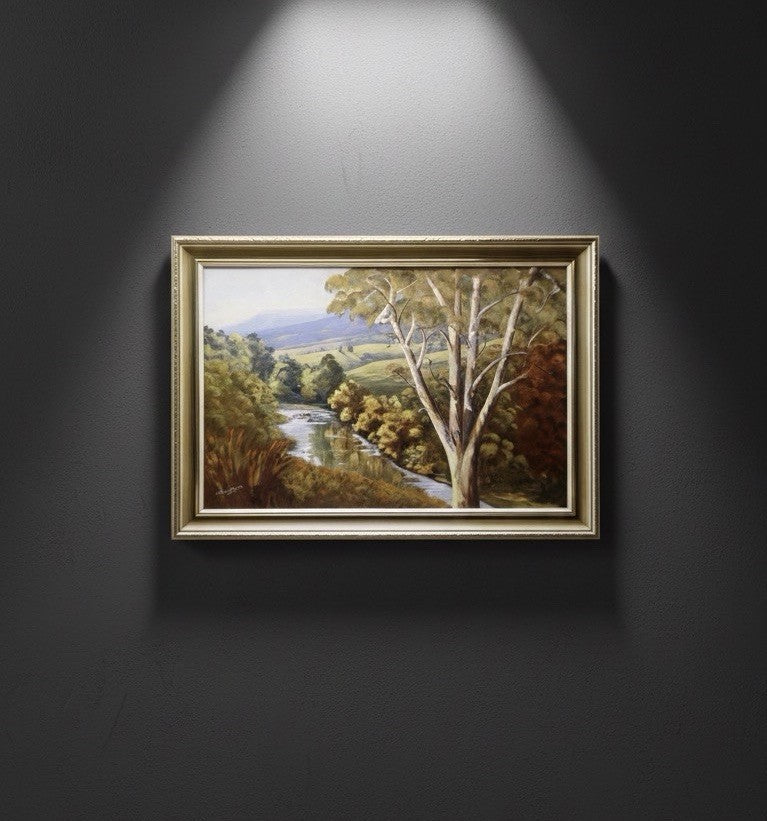 VINTAGE J. MAHAFFY 1979 Oil Painting Landscape River Gum Tree Australian Styl|286968462418