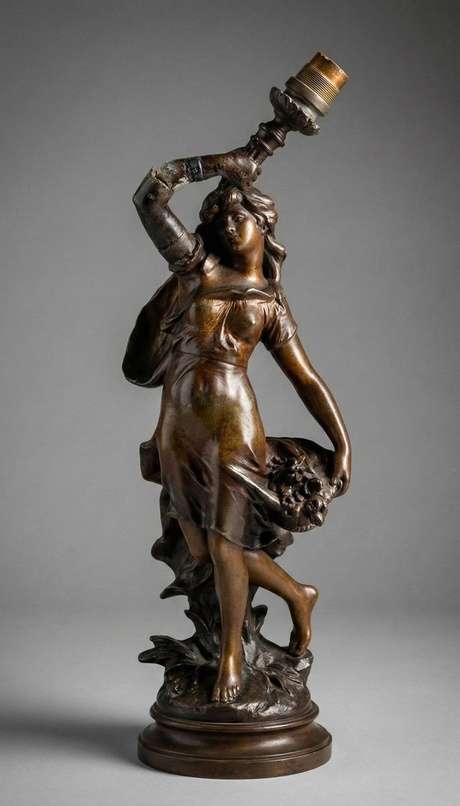 Antique Art Nouveau Spelter Lamp "Le Temps des Roses"by Auguste Moreau (c. 1900)|286964527572