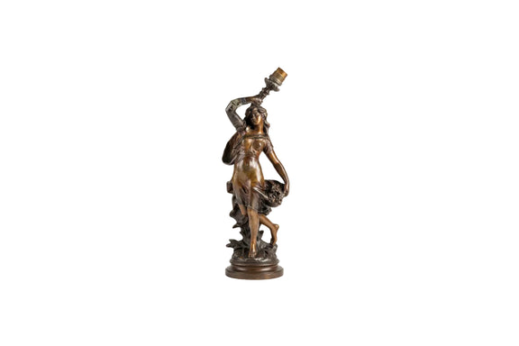 Antique Art Nouveau Spelter Lamp "Le Temps des Roses"by Auguste Moreau (c. 1900)|286964527572