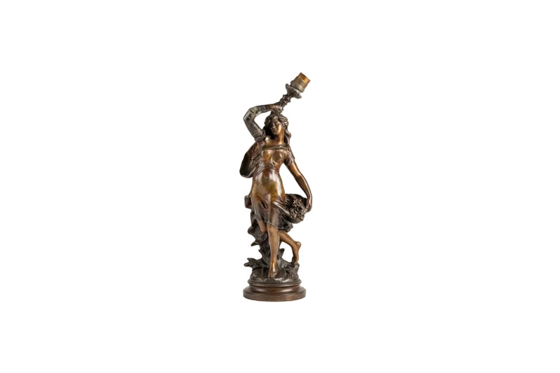 Antique Art Nouveau Spelter Lamp "Le Temps des Roses"by Auguste Moreau (c. 1900)|286964527572