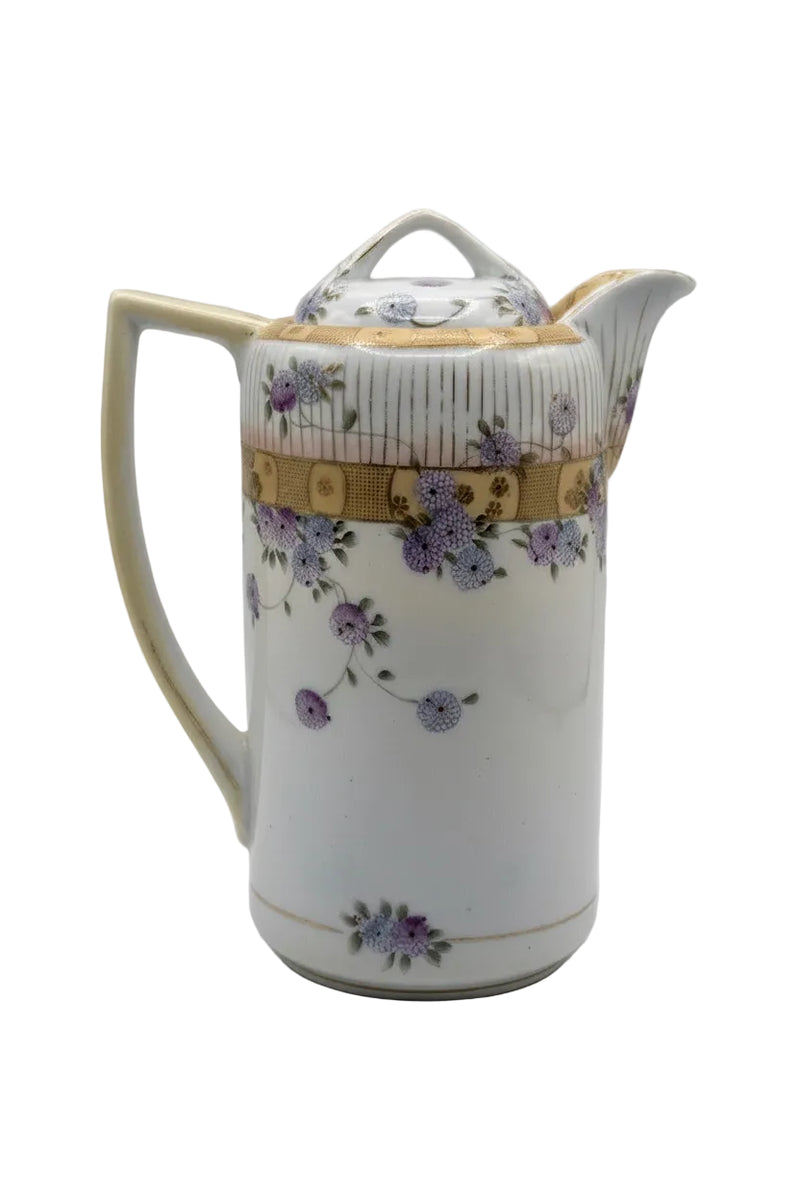 Antique Japanese Meiji Hand Painted Porcelain Chocolate Pot Floral Gilt