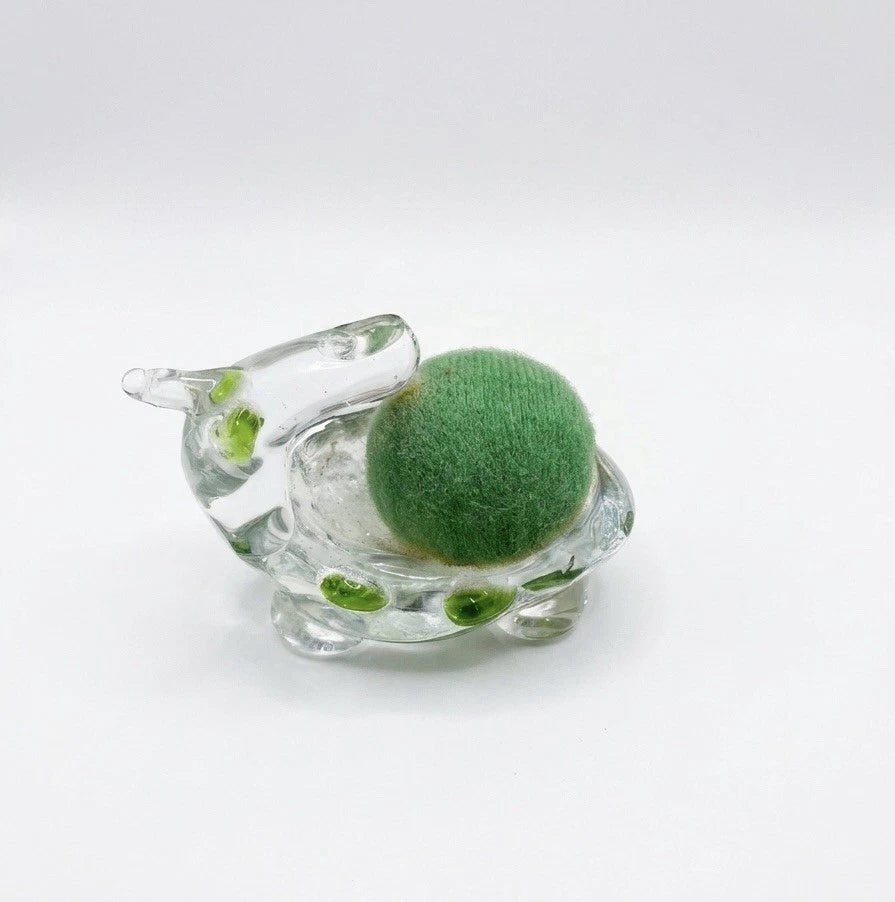 Vintage Hand Blown Clear Art Glass Turtle Pin Cushion Figurine