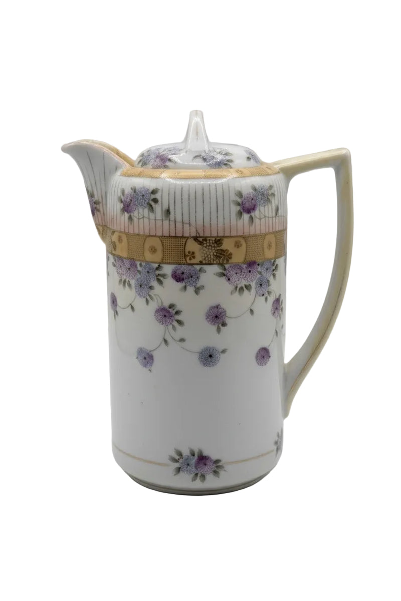 Antique Japanese Meiji Hand Painted Porcelain Chocolate Pot Floral Gilt