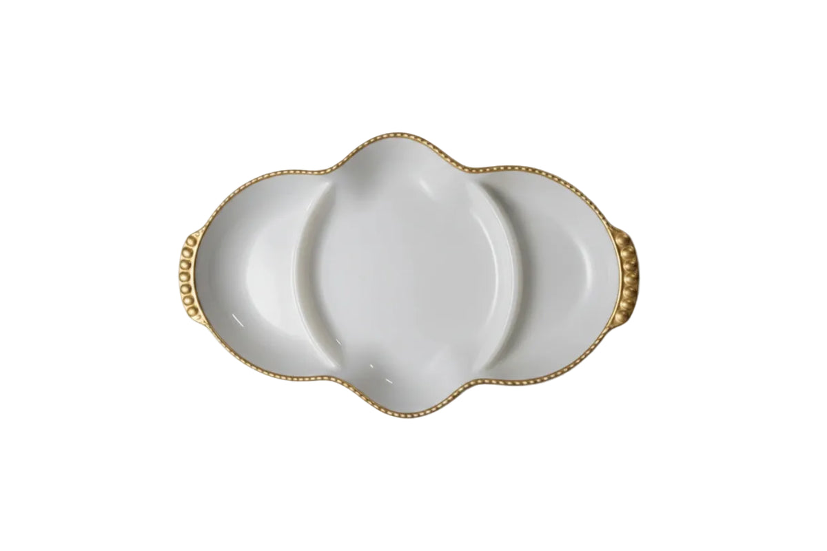 Vintage Fire King Milk Glass Divided Relish Tray Anchor Hocking Swirl Gold Trim|286995505433