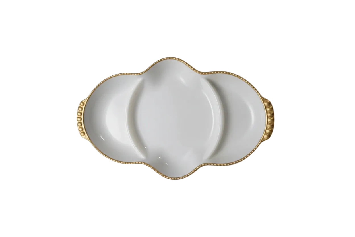 Vintage Fire King Milk Glass Divided Relish Tray Anchor Hocking Swirl Gold Trim|286995505433