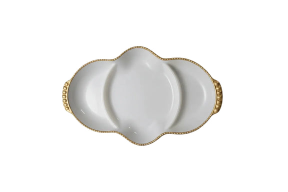 Vintage Fire King Milk Glass Divided Relish Tray Anchor Hocking Swirl Gold Trim|286995505433