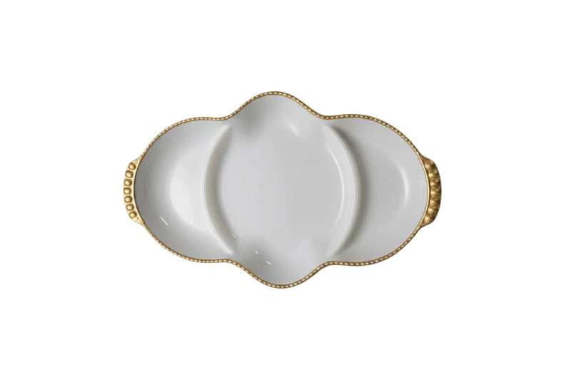 Vintage Fire King Milk Glass Divided Relish Tray Anchor Hocking Swirl Gold Trim|286995505433
