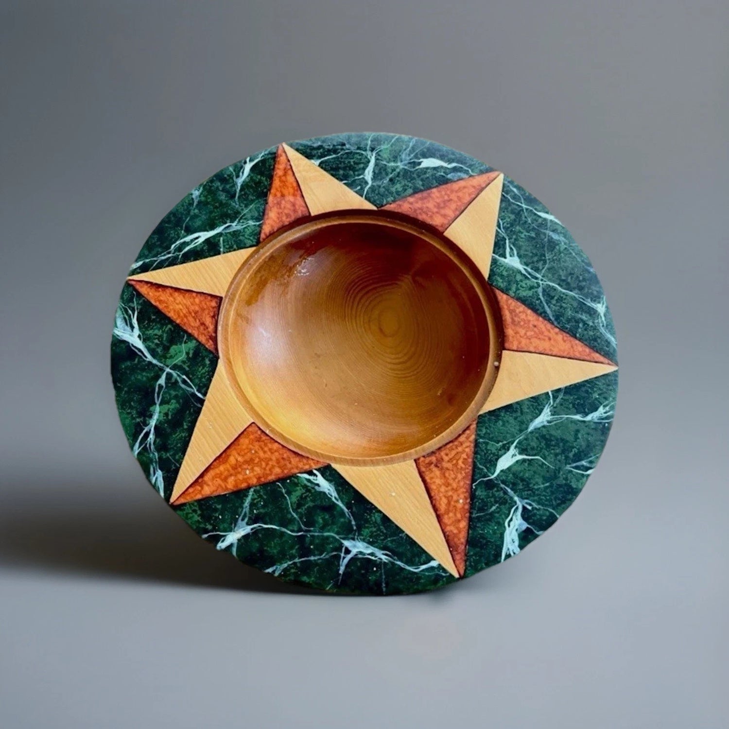 RARE VINTAGE CATHERINE ABEL & DAVID REVITT Huon Pine & Green Stone Star Bowl|286922808504