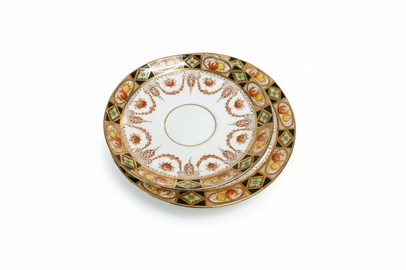VINTAGE Royal Albert CROWN CHINA Saucer Black Gold Orange Green C. 1917-1935|286881620434