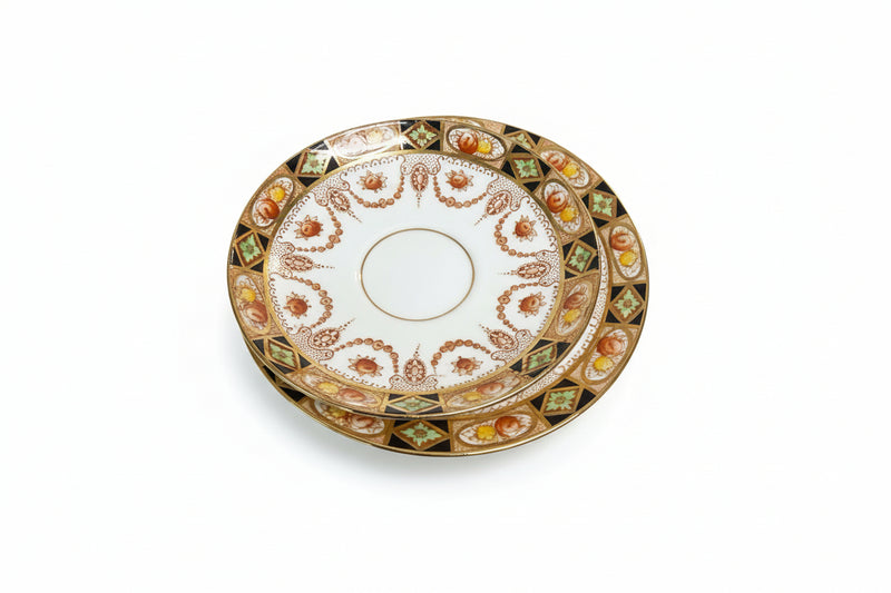 VINTAGE Royal Albert CROWN CHINA Saucer Black Gold Orange Green C. 1917-1935|286881620434