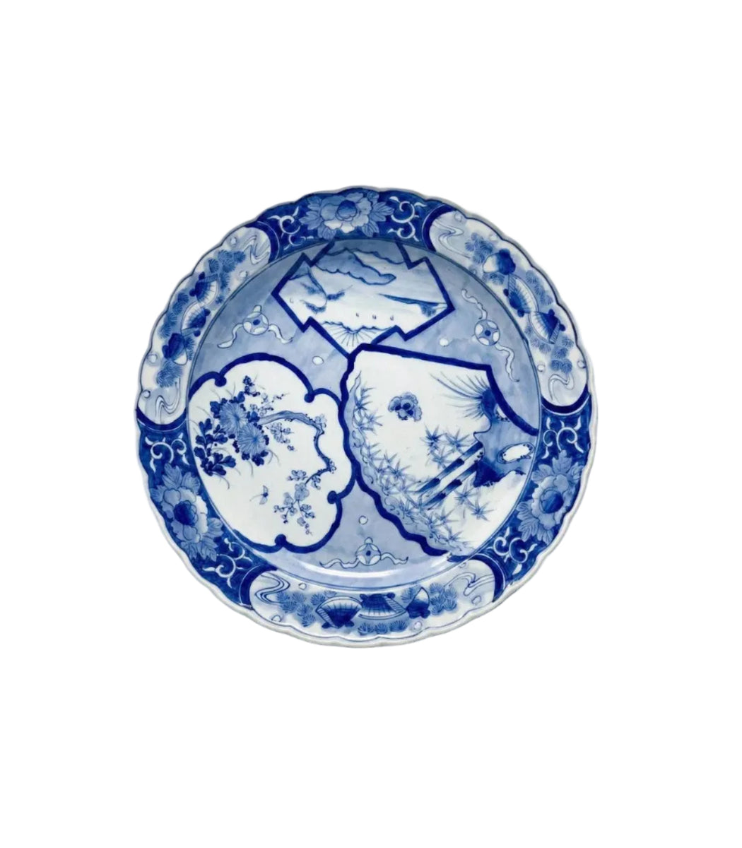 Antique 18thC Japanese Arita Ko-Imari Blue & White Porcelain Scalloped Plate|286956552417