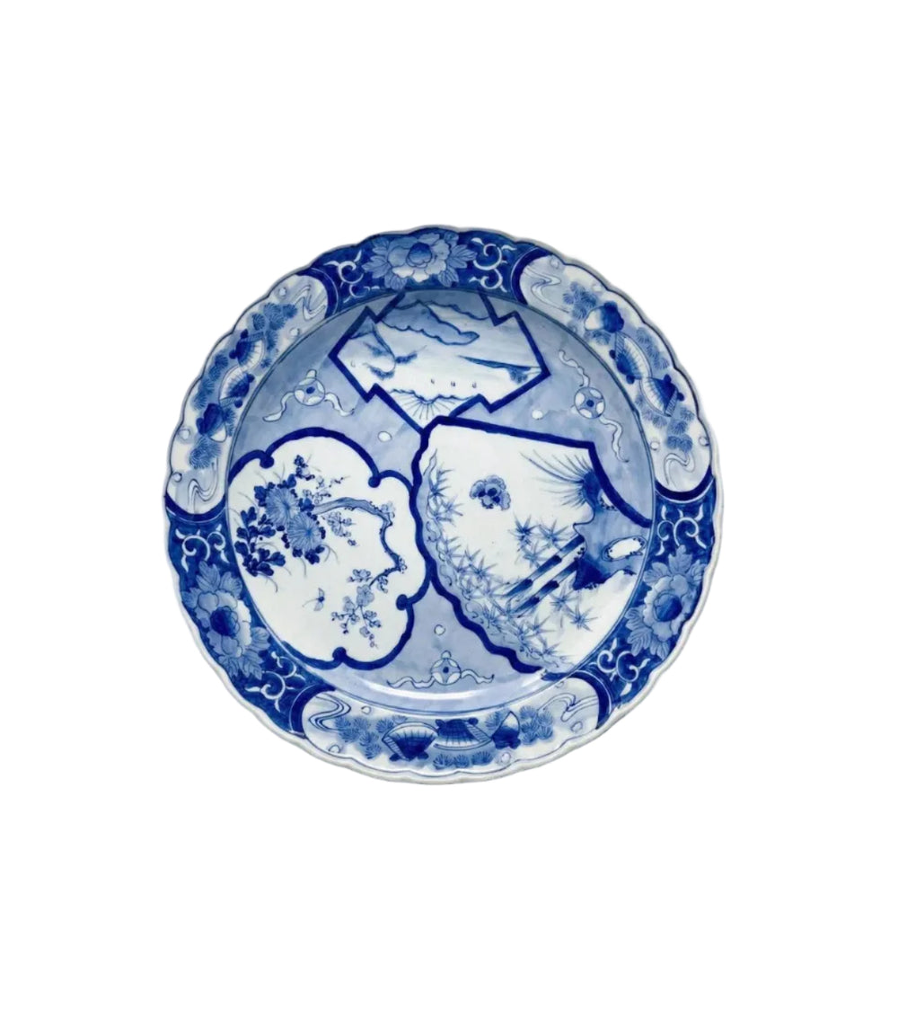 Antique 18thC Japanese Arita Ko-Imari Blue & White Porcelain Scalloped Plate|286956552417