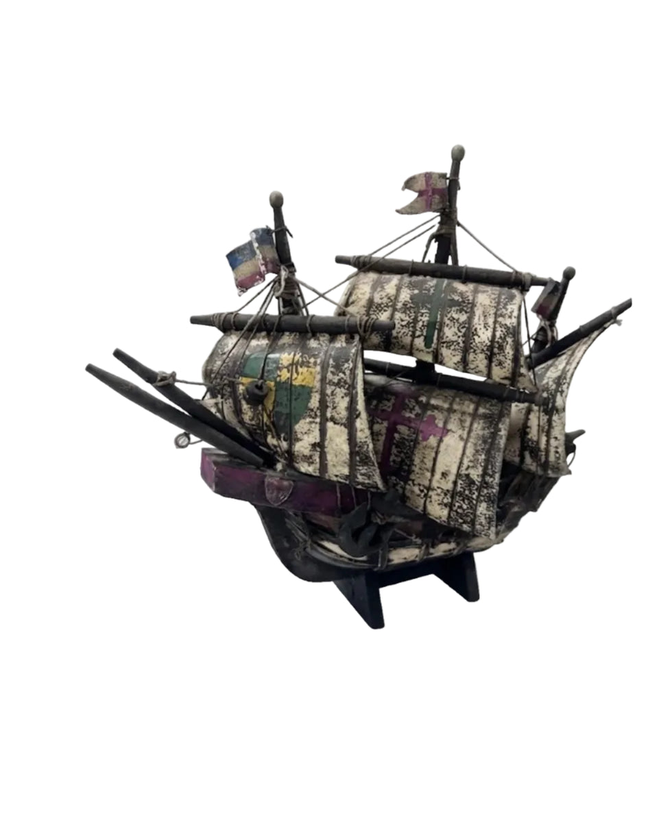 Vintage Distressed Wooden Galleon Ship Model