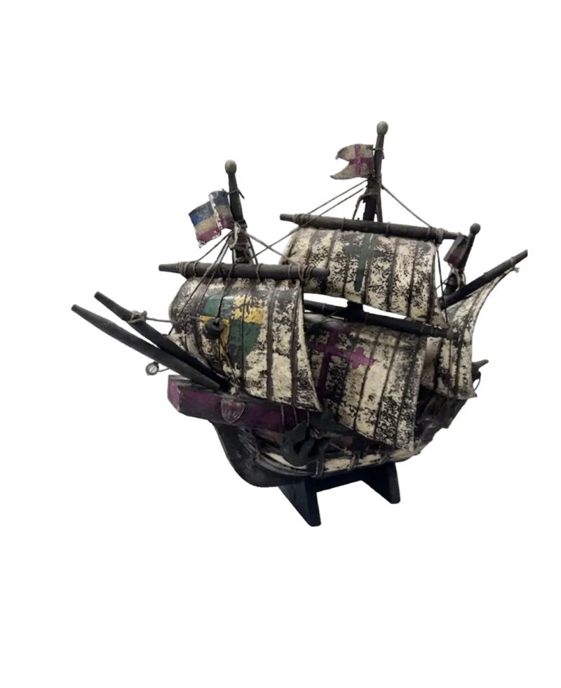 Vintage Distressed Wooden Galleon Ship Model