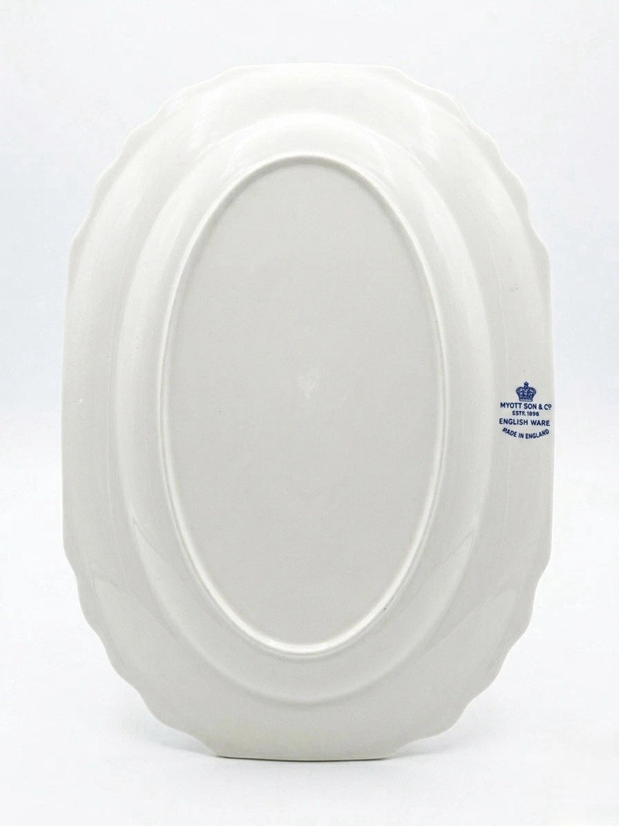 Vintage Myott Son & Co English Ware Blue & White Oval Serving Platter - Pastoral